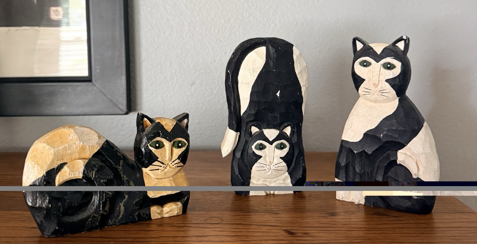 Vintage Hand-Carved Painted Wooden James Haddon Folk Art Cats Signed