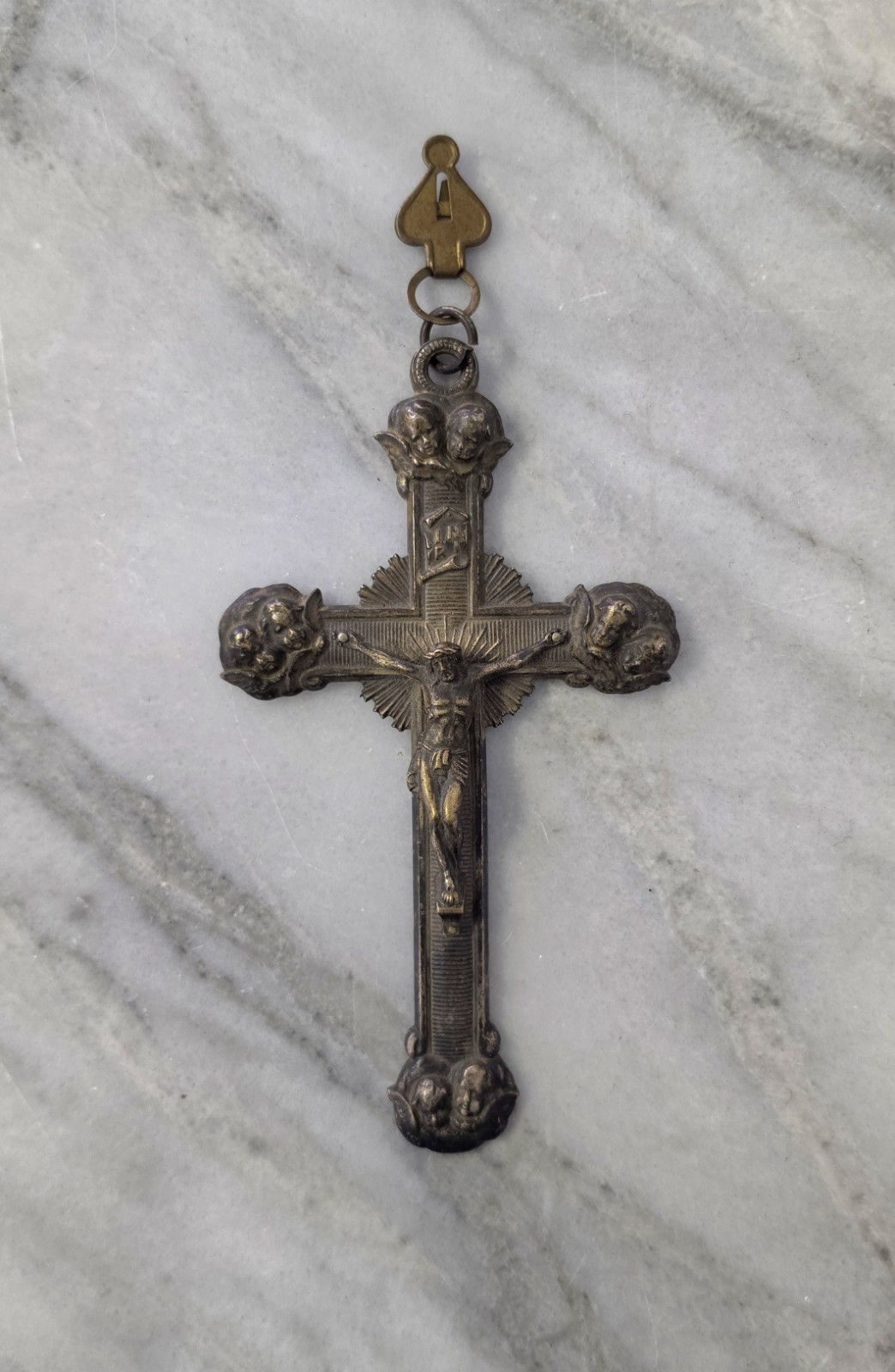 Antique 18th 19th Century Coin Silver / Plated Large Crucifix Cross Church 