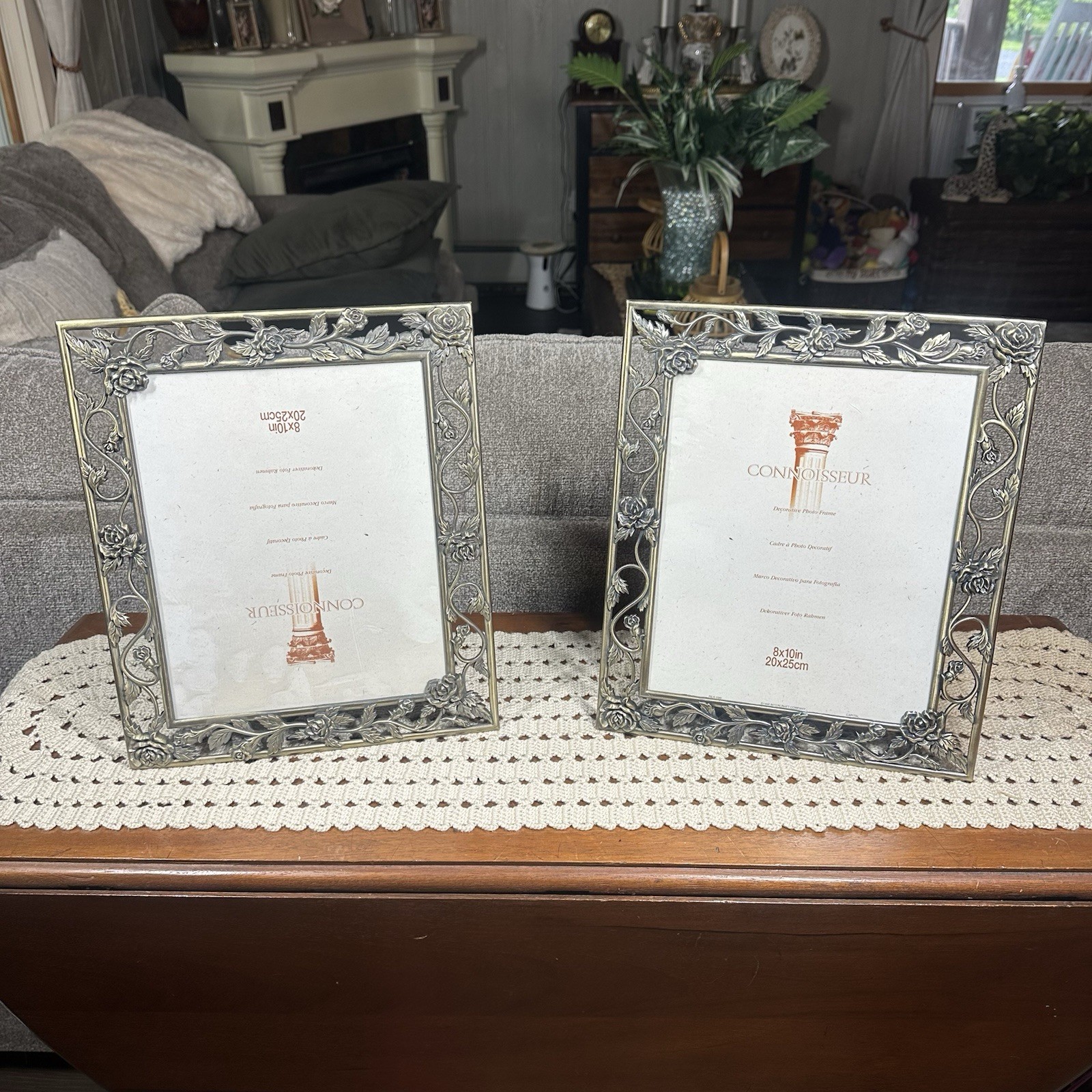 Vtg Connoisseur Pewter Tone Metal Floral Filigree Photo Picture Frame Set of 2