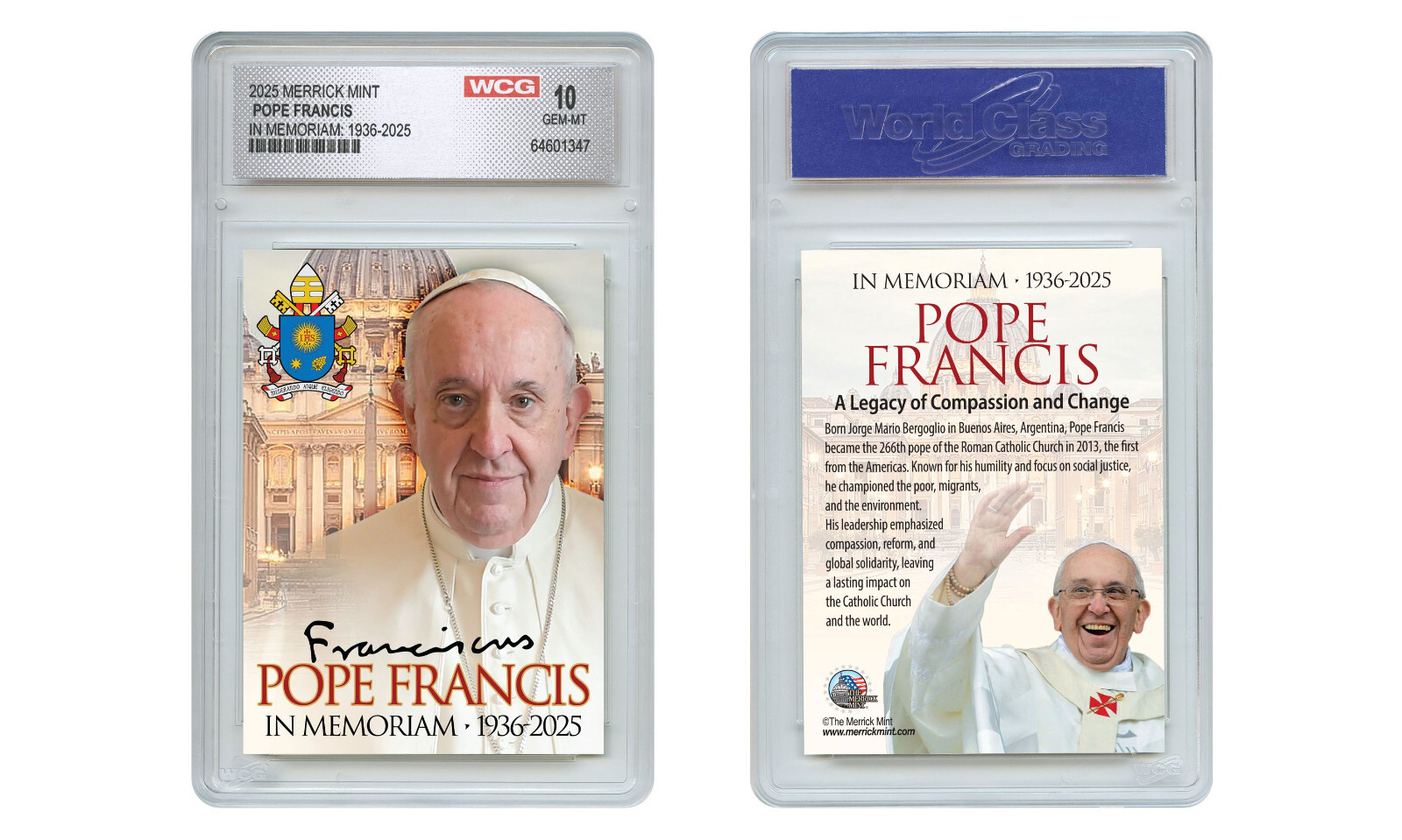 POPE FRANCIS 1936-2025 In Memoriam Collectible Trading Card - Graded Gem-Mint 10