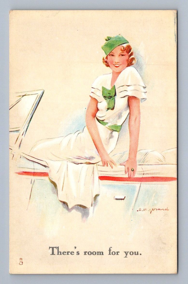 Antique England Art Deco Girl and the Car Tuck Oilette 1930s