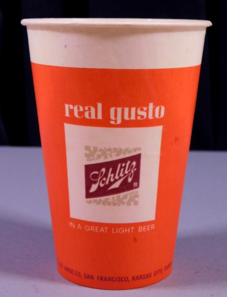 Vintage 1965 Schlitz Waxed Paper Beer Cup 12 Ounce slf4