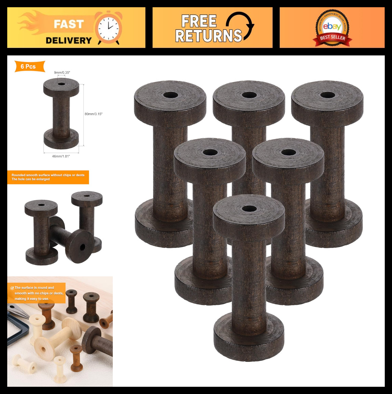 6Pcs Unfinished Wooden Spools 1.8\