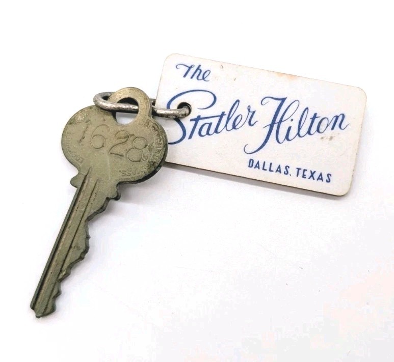 Vintage Hotel Key The Statler Hilton Dallas Texas TX Metal Skeleton Room Key Fob