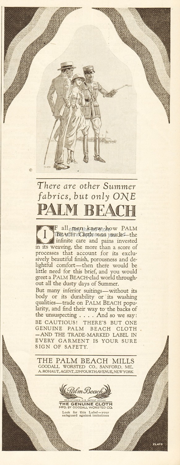 1919 Palm Beach Mills Mens Summer Suit Military Uniform Hans Flato Sanford ME Ad