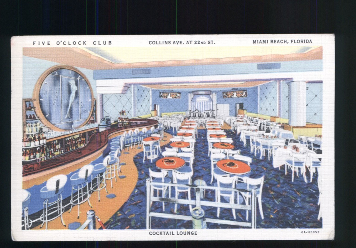 Five O'Clock Club Collins Ave & 22nd St Miami Beach Florida FL Postcard FLP45