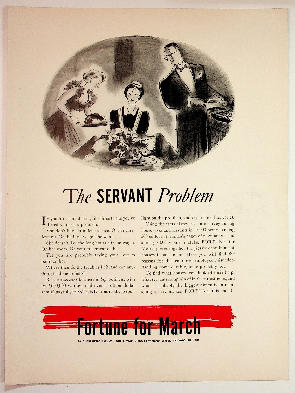 Vintage Fortune Magazine Ad The Servant Problem Domestic Maid Chicago Ephemera