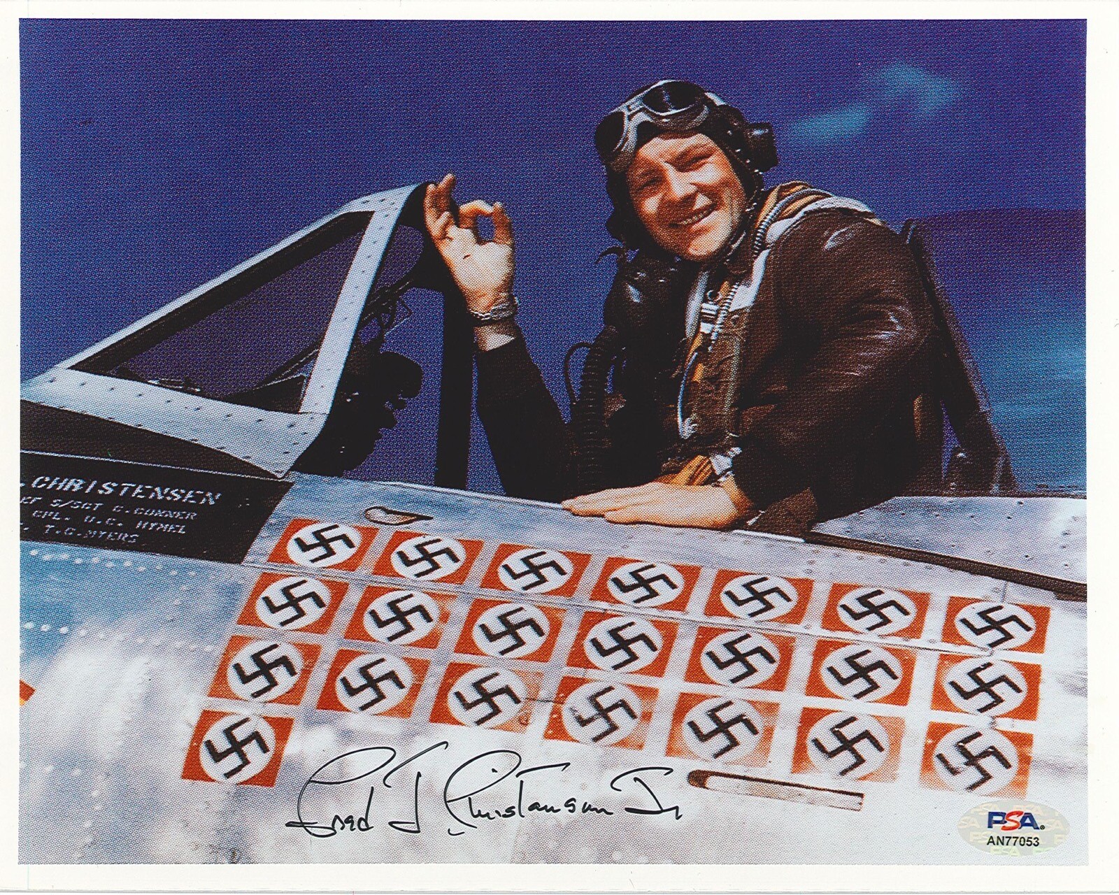 FRED CHRISTENSEN SIGNED 8X10 (D) PSA DNA WWII ACE 21.5V 56TH FG
