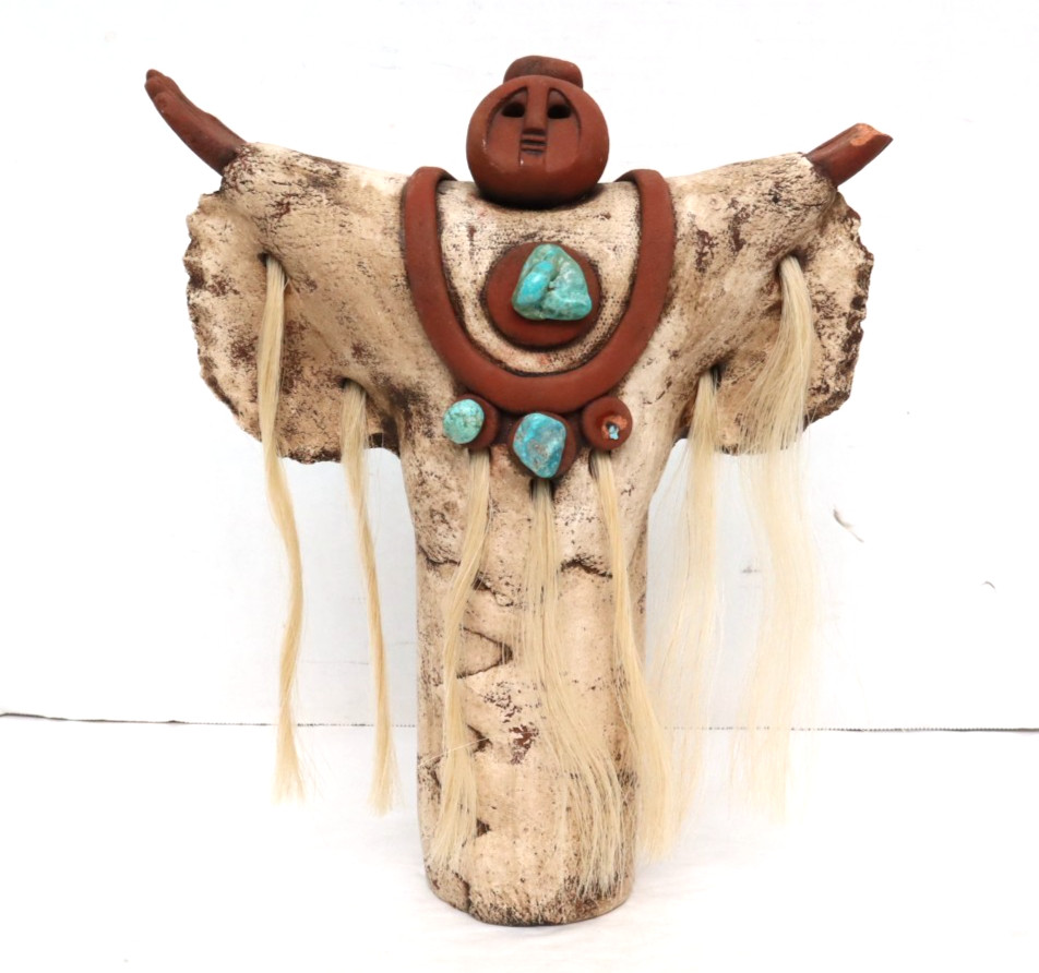 Rare Lisa Lamonthe Pueblo Blanket People Sculpture Signed Pottery 13