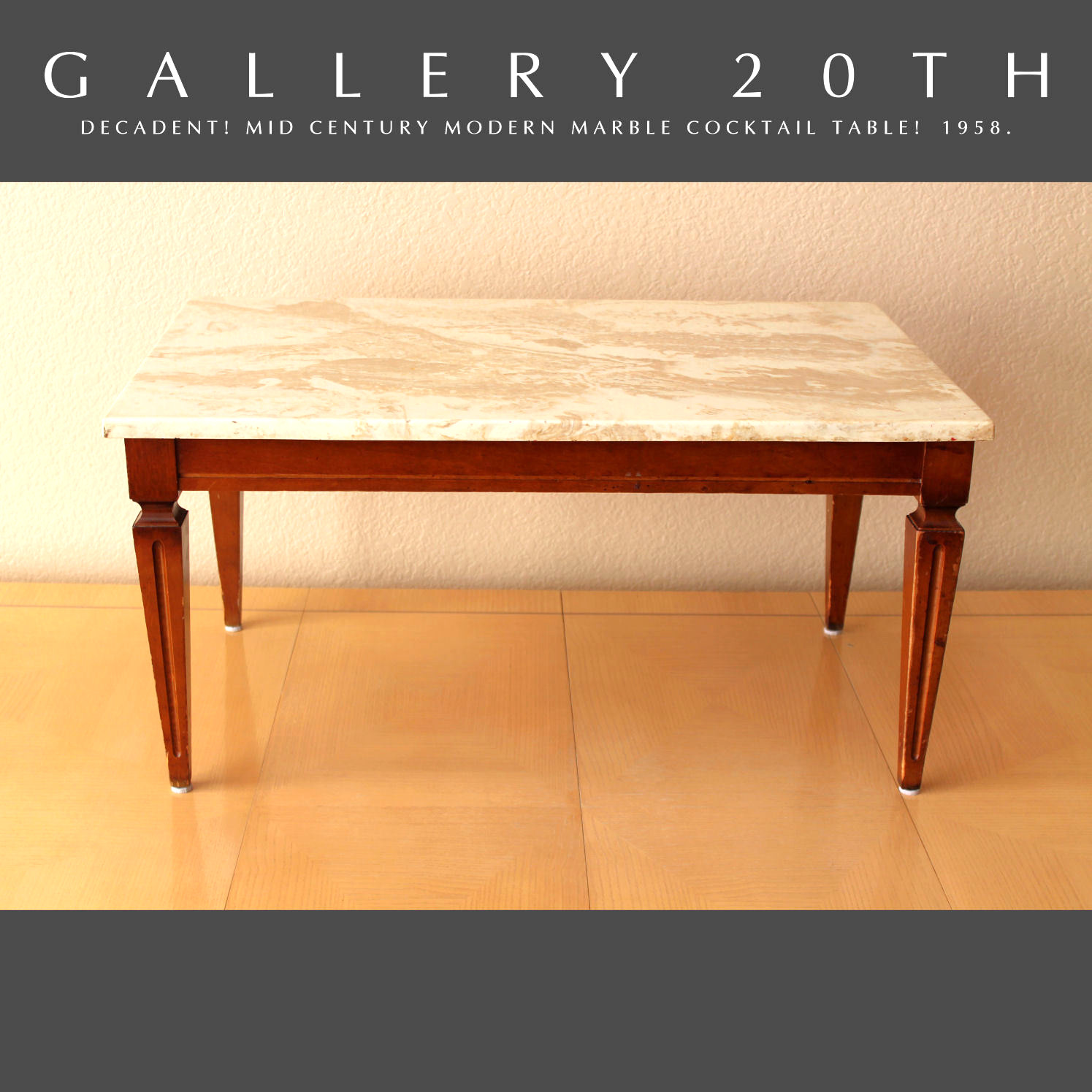 VINTAGE MCM ATOMIC MARBLE COCKTAIL TABLE MID CENTURY WEGNER ERA 50S 60S WOOD