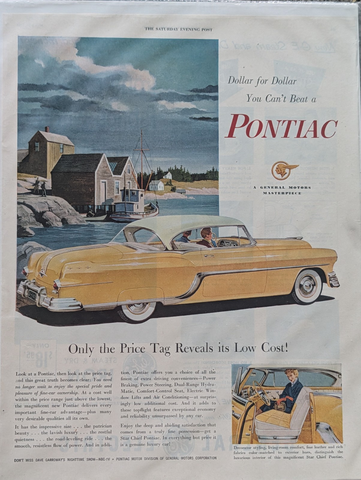 1954 PONTIAC Automotive Print Ad VG  Only The Price Tag Reveals Low