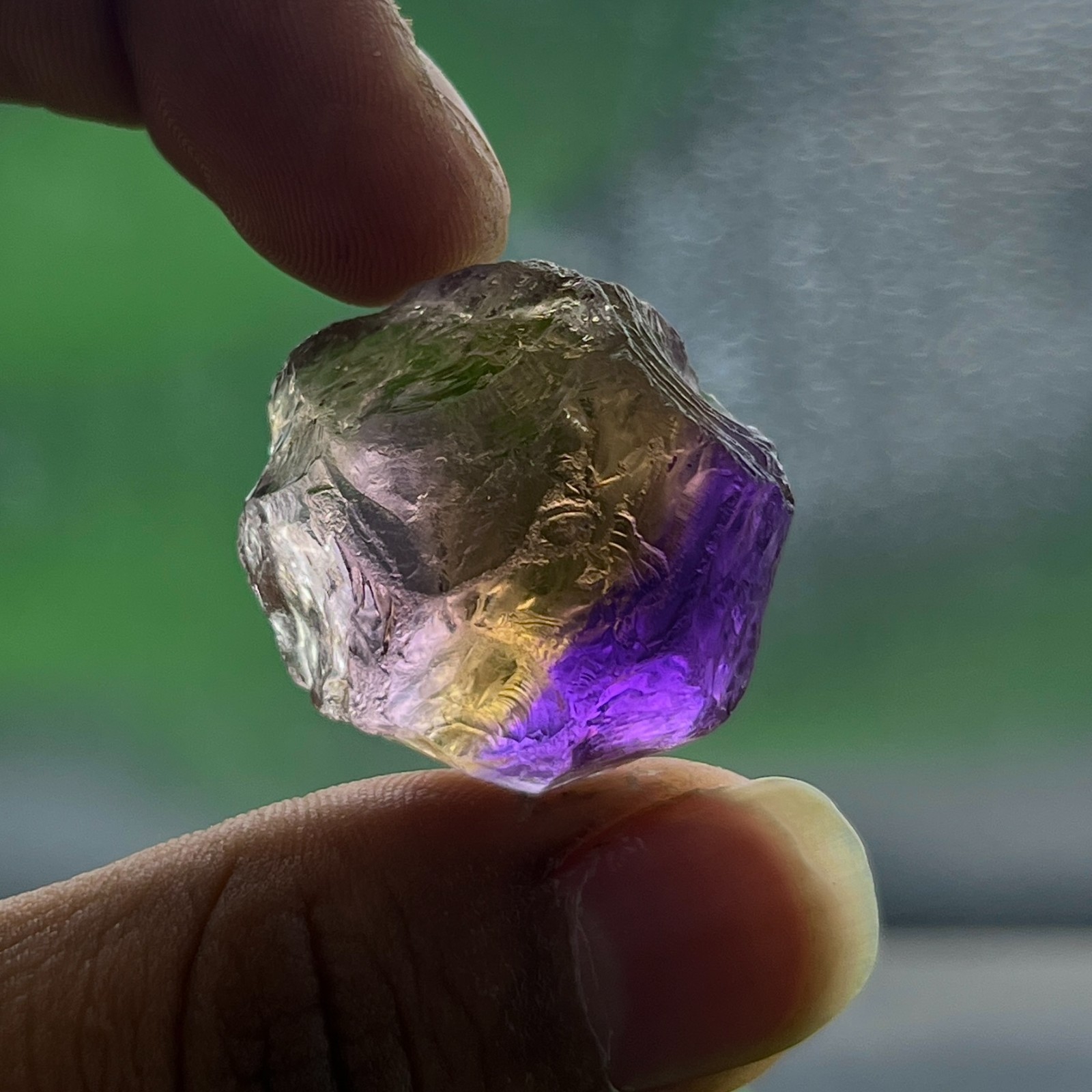 71 Cts Natural Ametrine Rough Crystal 28x25x15 mm Raw Purple Yellow Quartz.