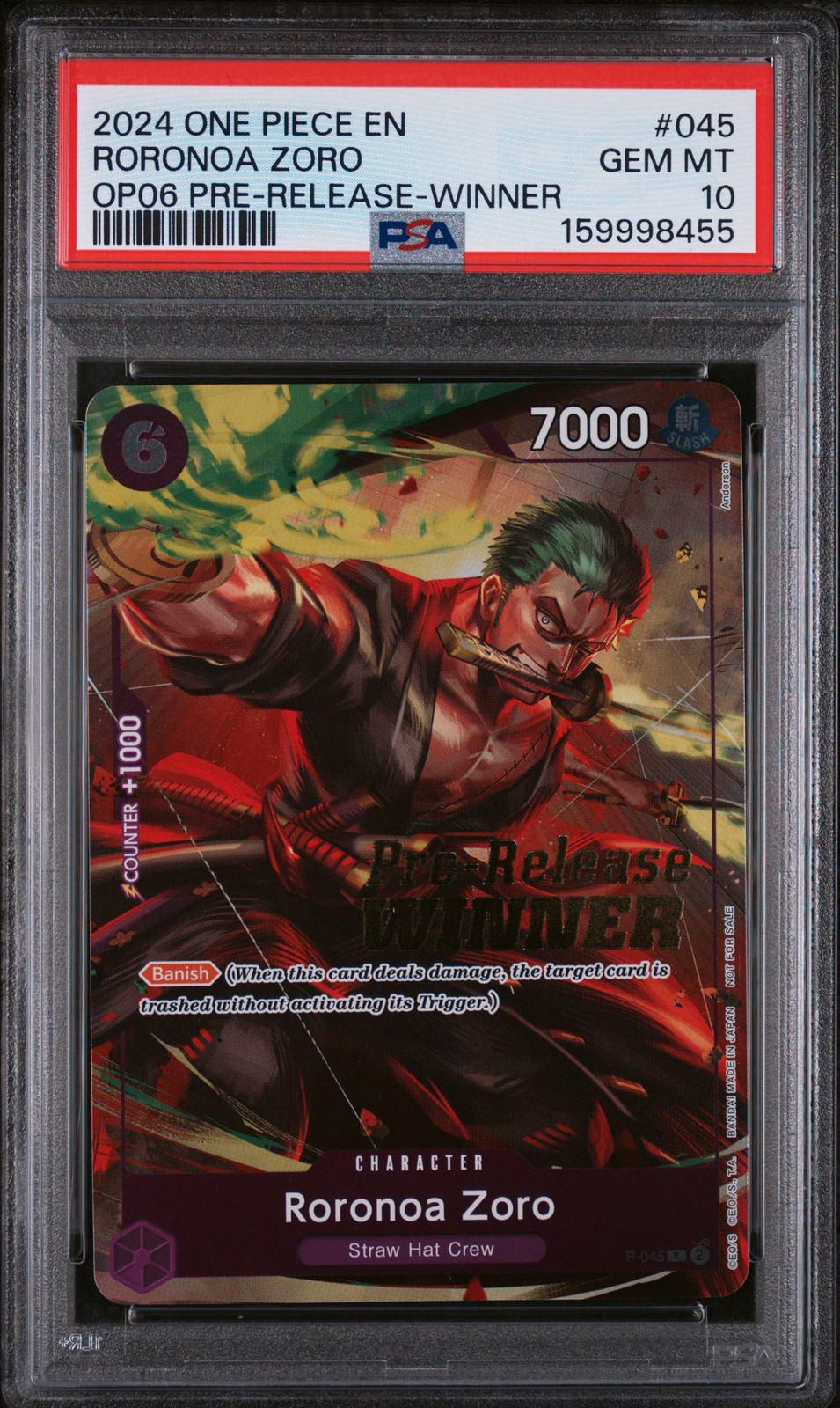 2024 ONE PIECE PROMOS #045 RORONOA ZORO PSA 10