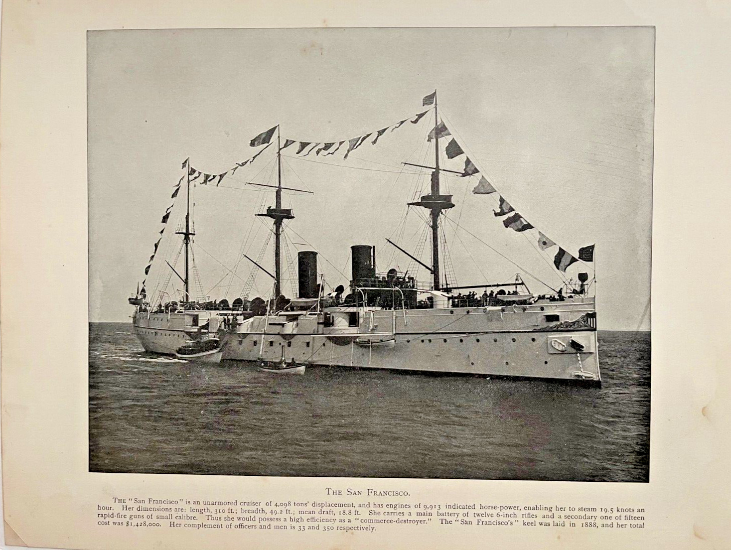 1898 Vintage Illustration Unarmored Cruiser San Francisco Spanish War