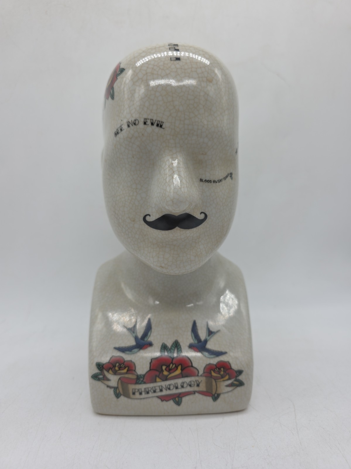Phrenology Head Ceramic Tattooed Retro Art Quotes Bust H 11\