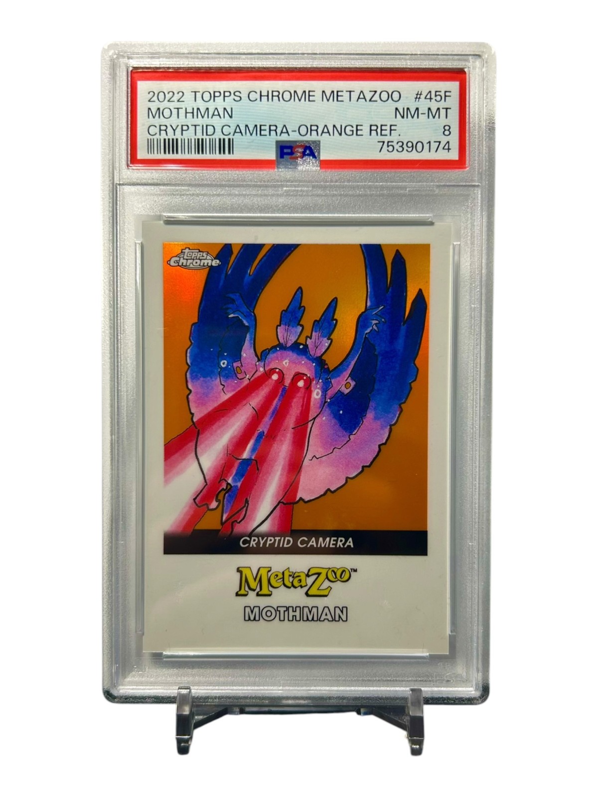 2022 Topps Chrome Metazoo Mothman Cryptid Camera Orange Refractor 12/25 PSA 8