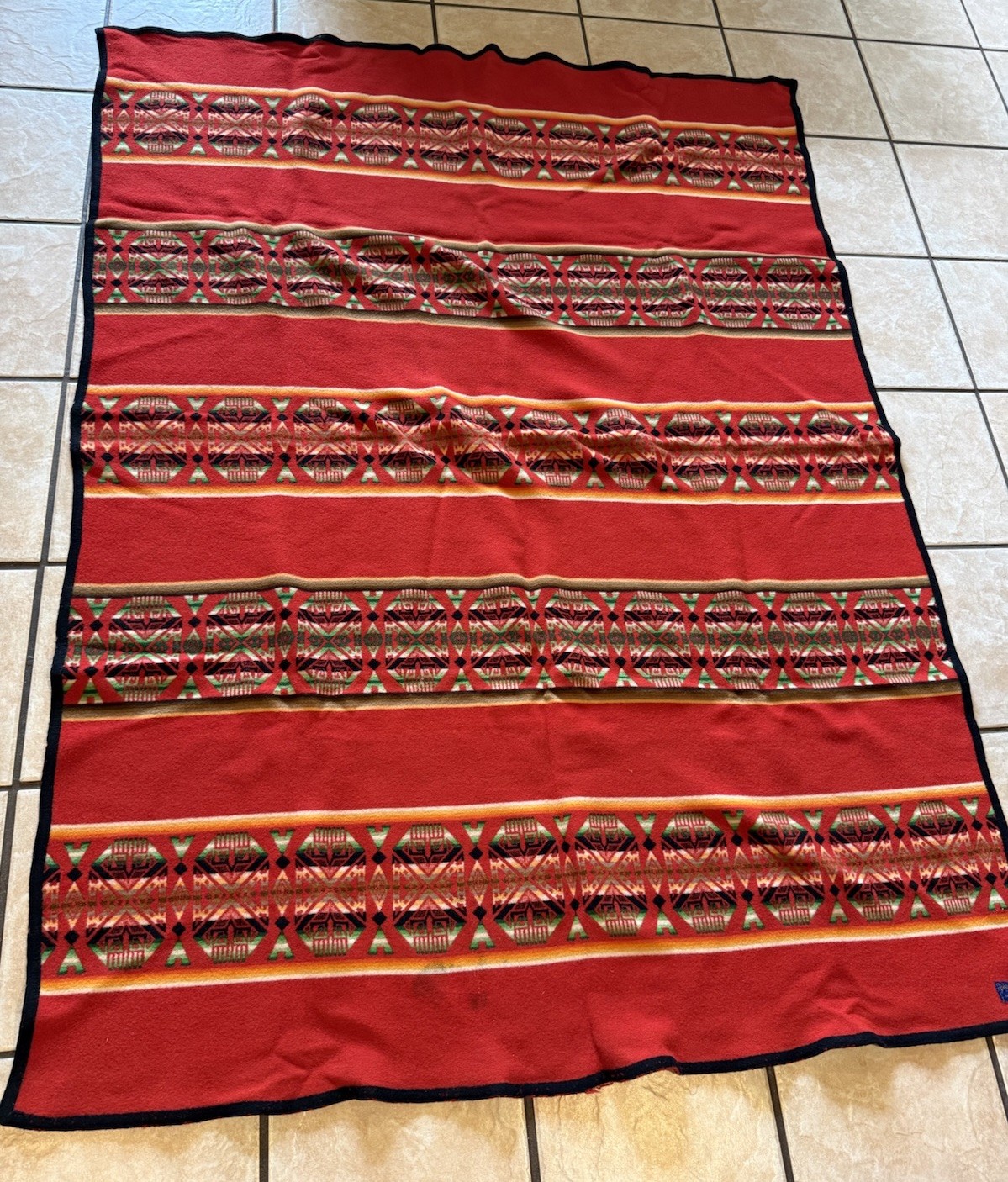 Vintage Pendleton Wool Beaver State  Bright Red Aztec Multi Color 