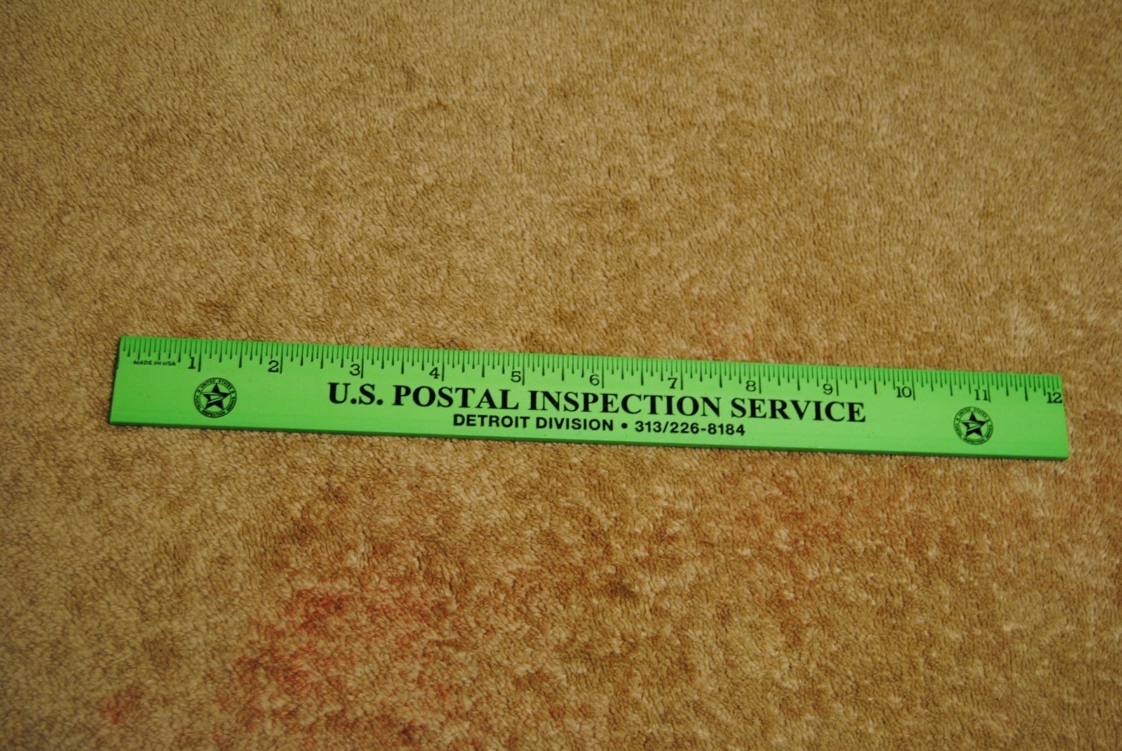 Vintage 12” Wood Ruler U.S. Postal Inspection Service Detroit Division Promo