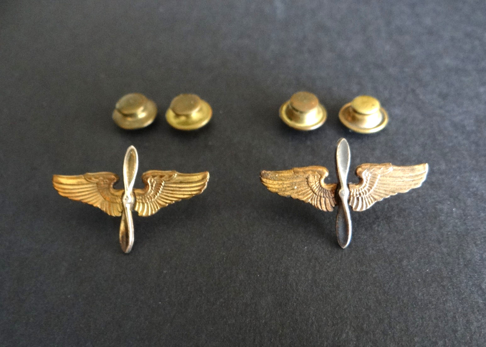 Original WWII US Army Air Corps Officer Collar Insignia Pair, A. E. Co.