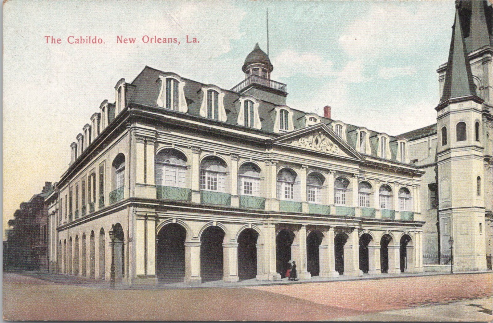 Lithograph ** New Orleans LA Street Scene at The Cabildo early 1900s