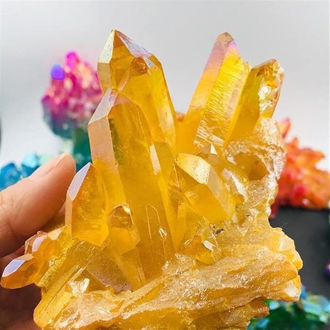 80-100g Aura Angel Citrine Yellow Crystal Titanium Quartz Point Cluster Specimen