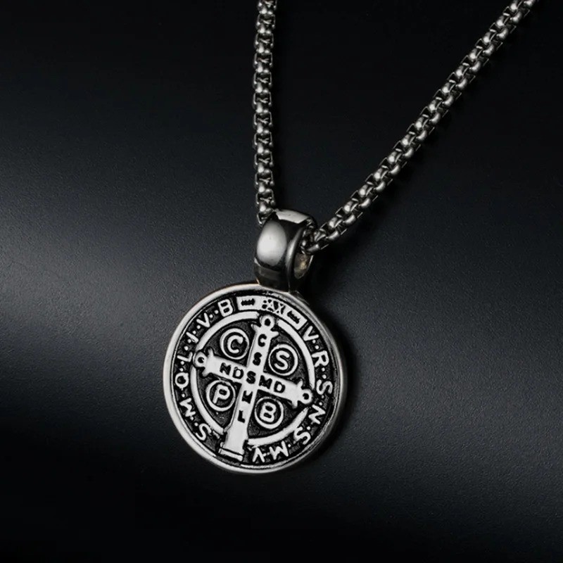 Saint St Benedict Medal Necklace Pendant Stainless Steel Crucifix Cross Exorcism