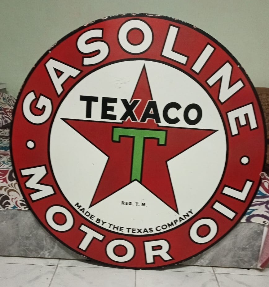 A.Texaco Gasoline Rd  Pure Porcelain Enamel Heavy Metal Sign  Double Side