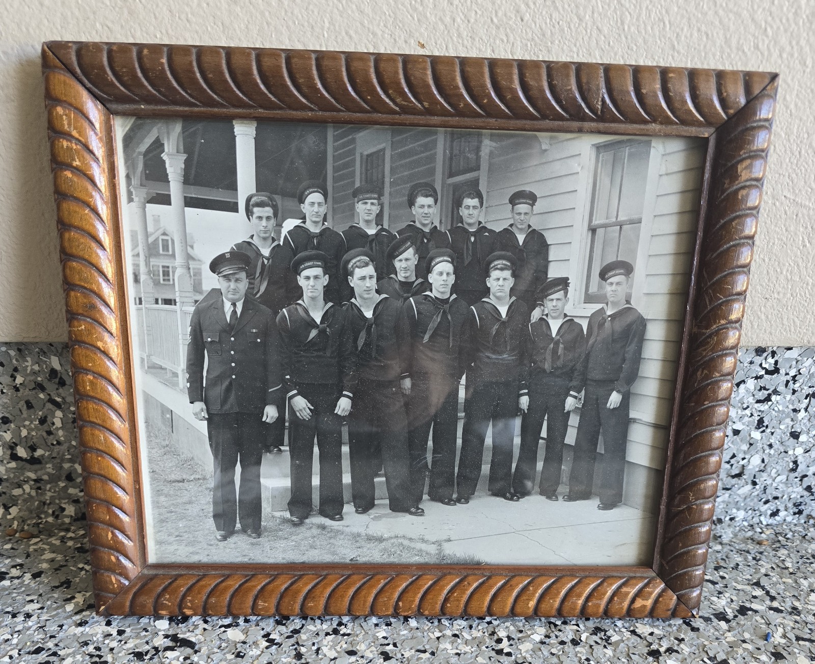 Vintage WWII US Coast Guard Group Photo Named Crew F.W. Tupper NJ Framed