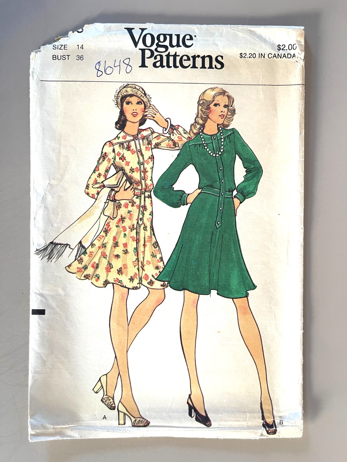 1970\'s VOGUE Misses\' Dress Pattern 8648 Size 14 UNCUT