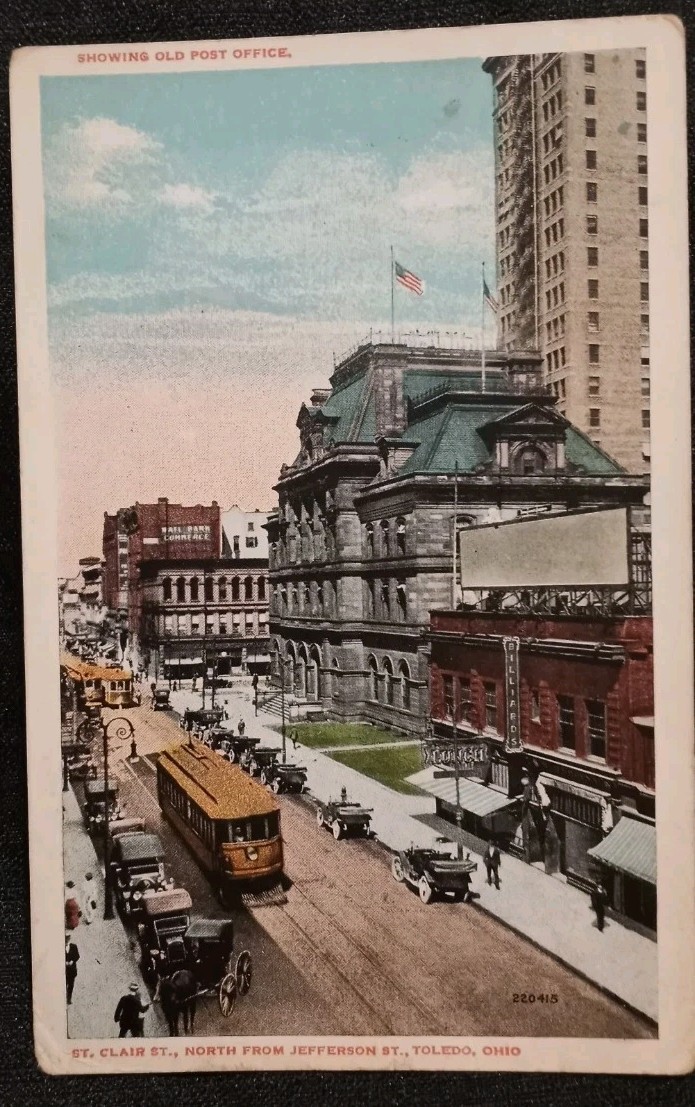 Vintage 1900s St. Clair St North From Jefferson St Toledo, Ohio Postcard Downtow