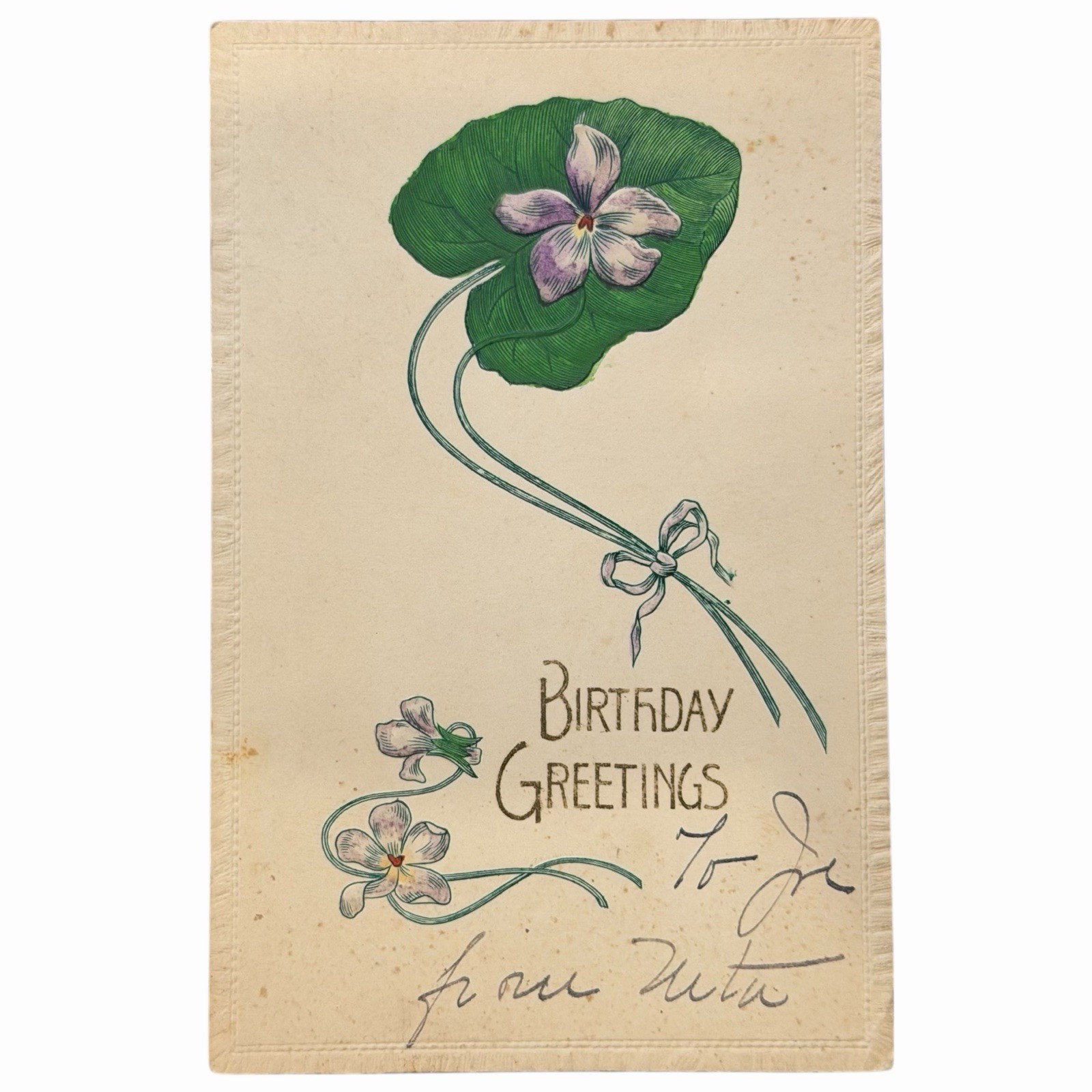 Happy Birthday Greeting Violet Holiday Embossed Postcard 5.5\