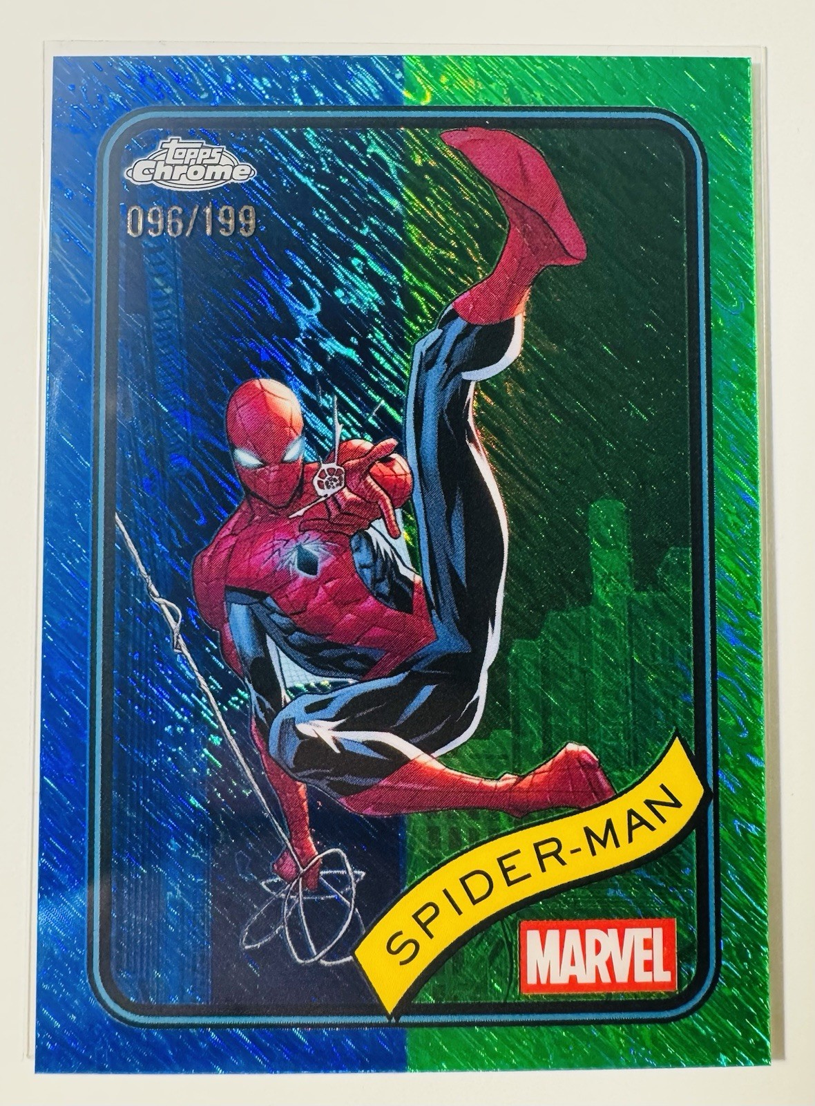 Spider-Man 2025 Topps Chrome Marvel Comics #101 Blue & Green Shimmer /199