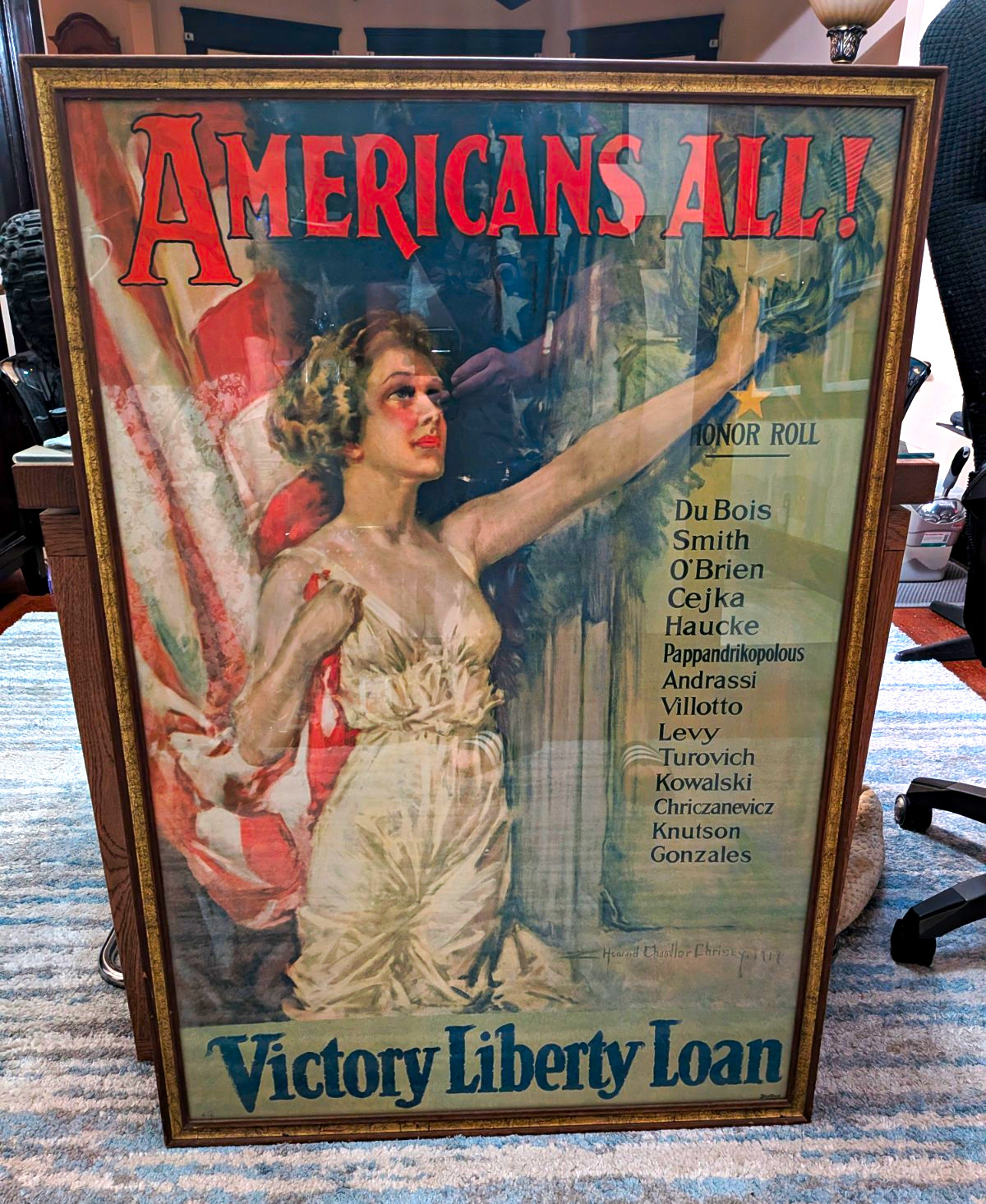 Original 1919 Howard Chandler Christy WWI Poster Americans All Framed 27x40 
