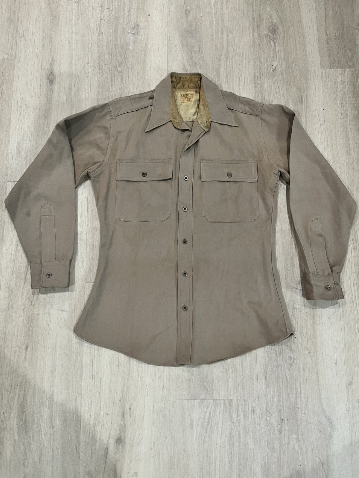 Vintage Command US Officers Regulation 100% Wool Military Field Shirt Khaki