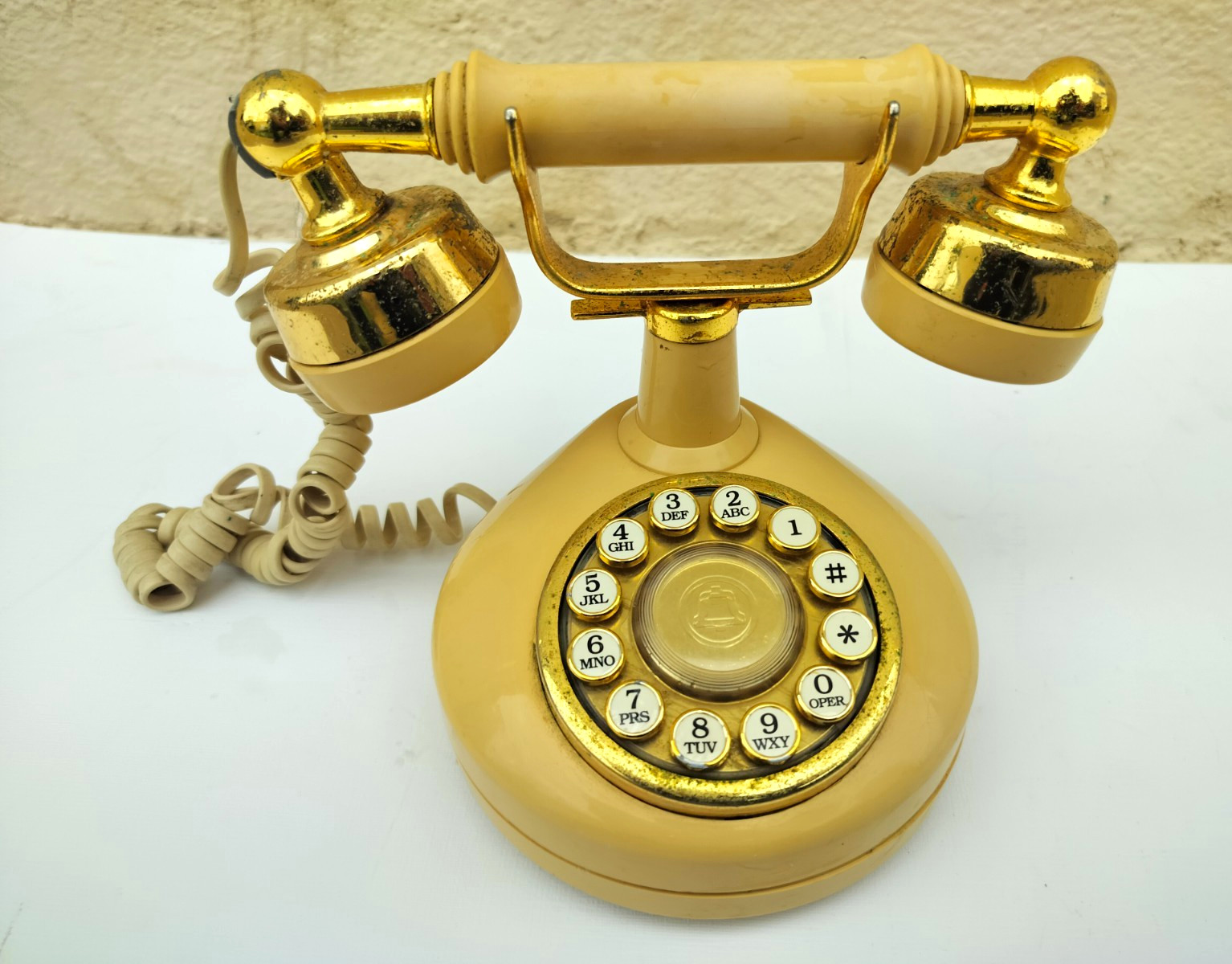 vintage Western Electric Beige/Gold Corded Desk Telephone Push- style