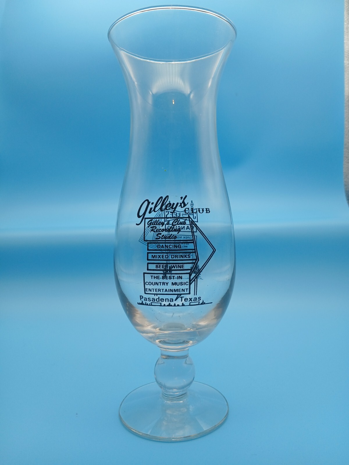 Gilley\'s Nightclub Tall Cocktail Glass Mickey Gilley Urban Cowboy Hurricane 