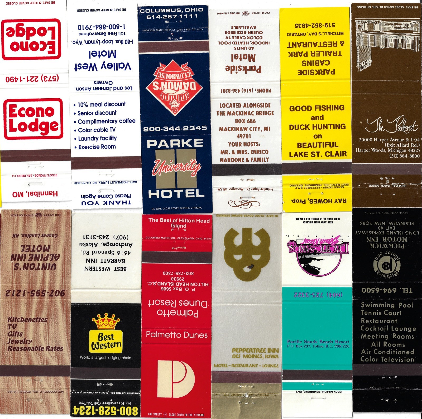 Lot of 50 Mixed Matchbook Covers 20S Hotels from 80' 90's