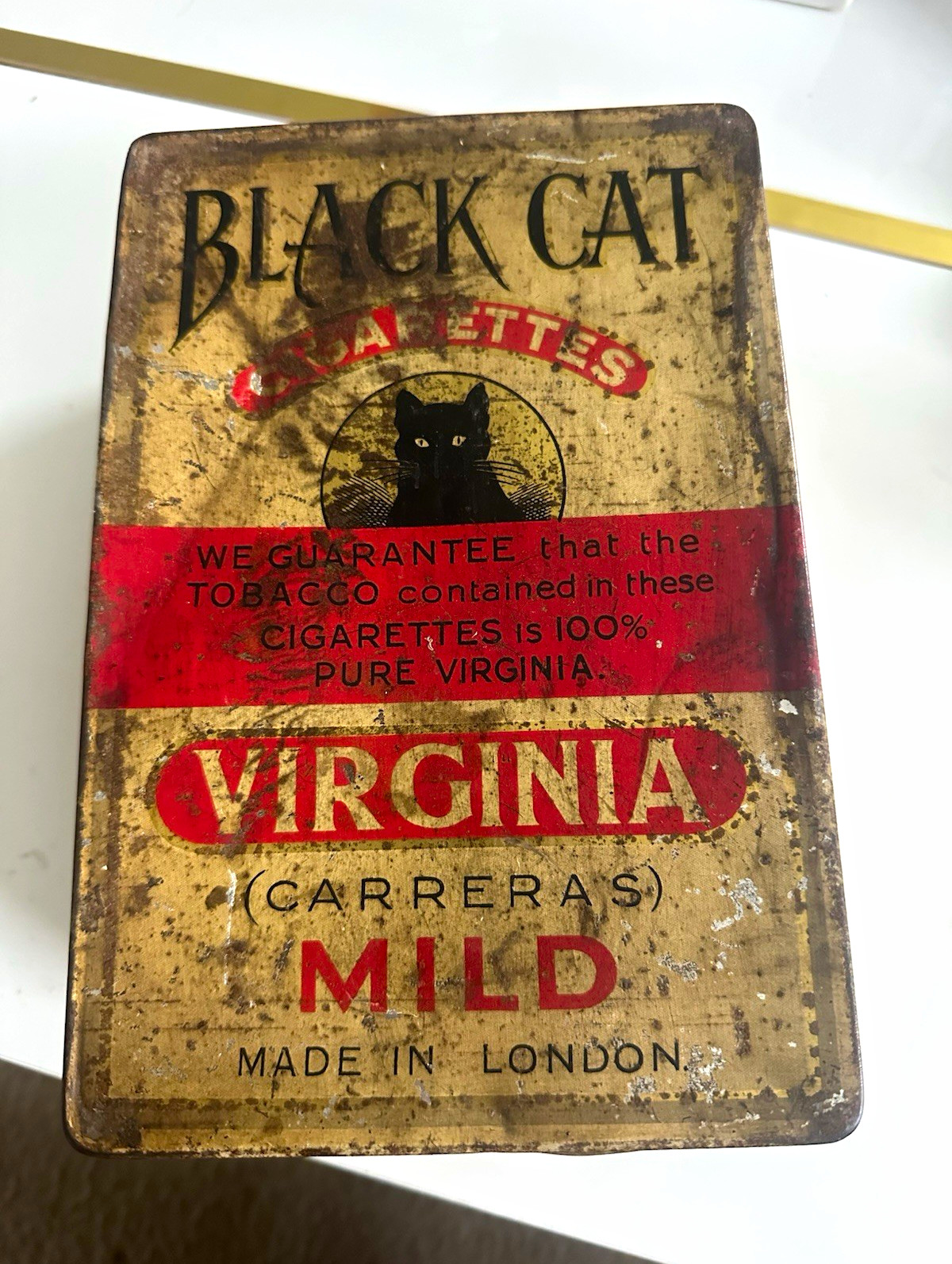 Antique BLACK CAT VIRGINIA Carreras Tin Metal Cigarette Can Box London England
