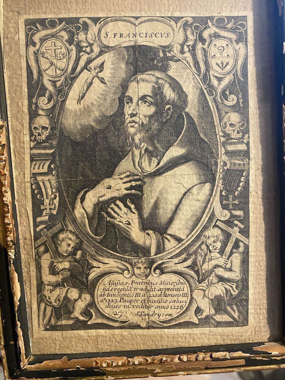 Antique 17th Century Religious Engraving Artwork Saint Francis 1600s Catholic
