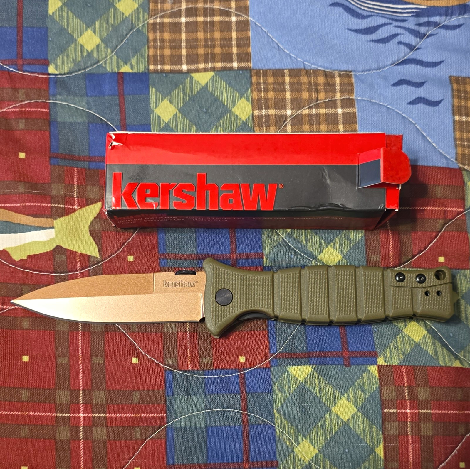 Kershaw XCOM DW 3425DW Spear Point SS Plain Liner Clip 1-Blade Green/Tan