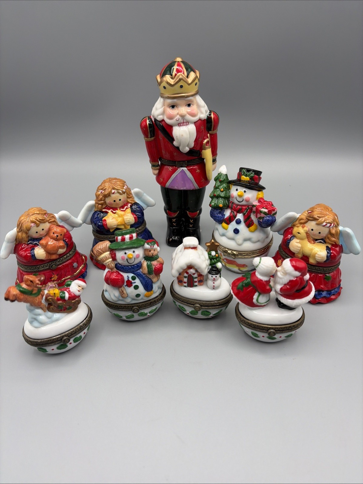 9 Vintage Holiday Christmas Ceramic Hinged Jewelry Trinket Boxes