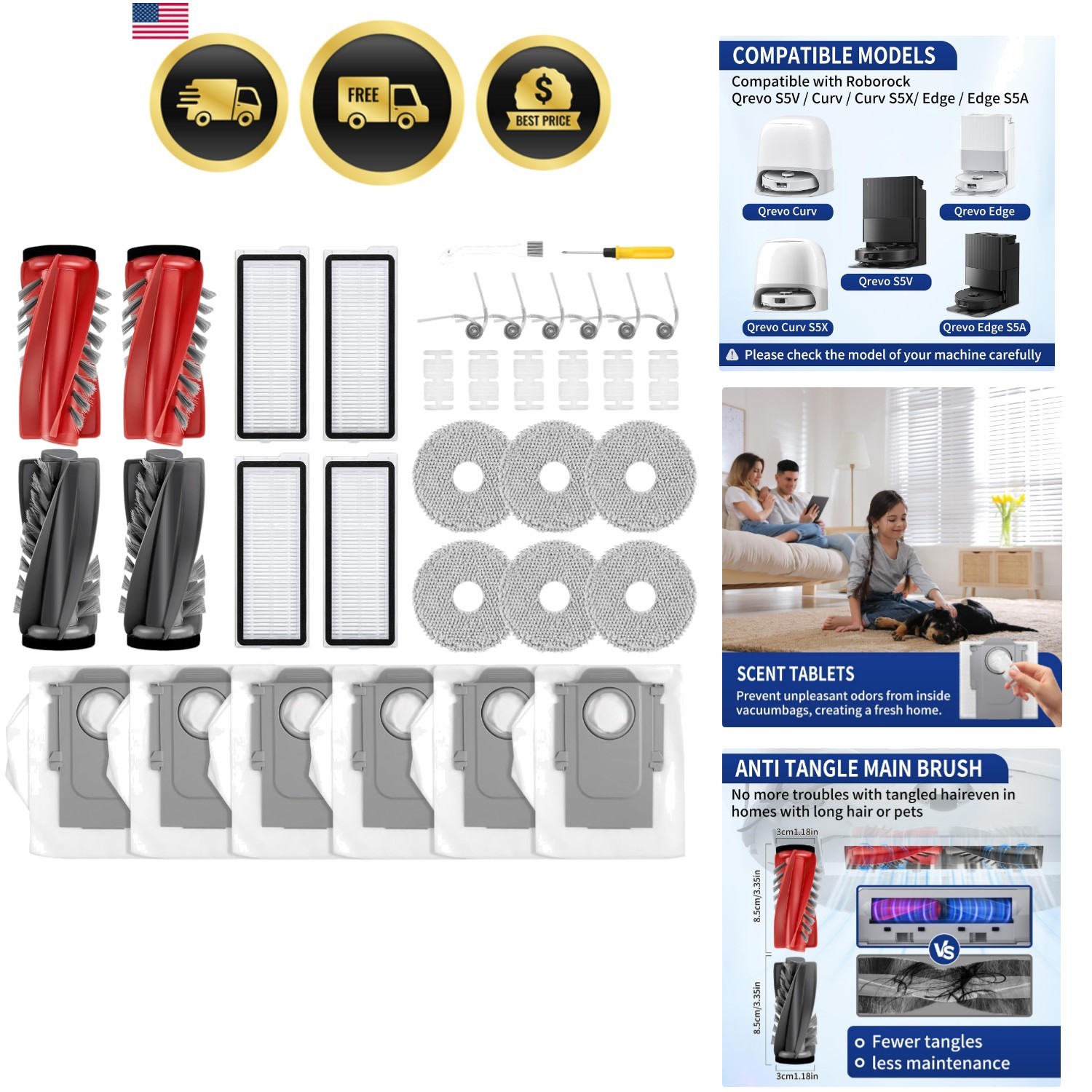 34Pcs Qrevo Curv / S5V Replacement Accessories Kit Compatible with Roborock