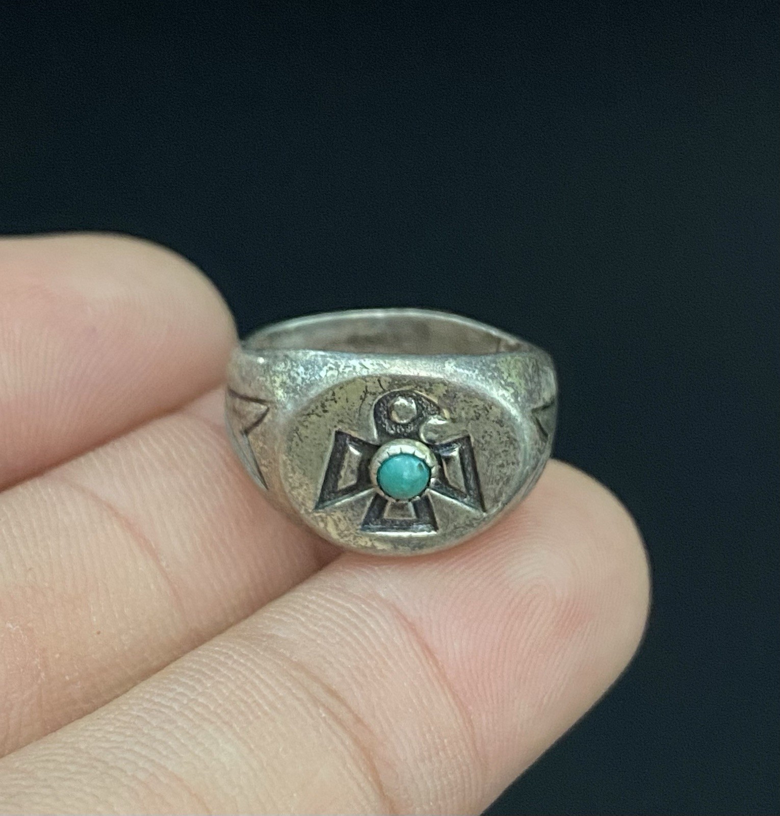 Bell Trading Native American Sterling Silver Navajo Turquoise Thunderbird Ring