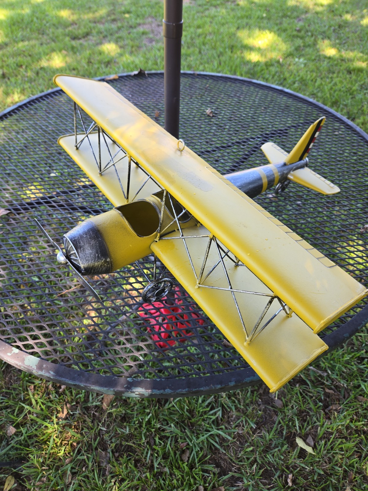 Metal Vintage Airplane Yellow Green Model Aviation Decor Silver Propeller