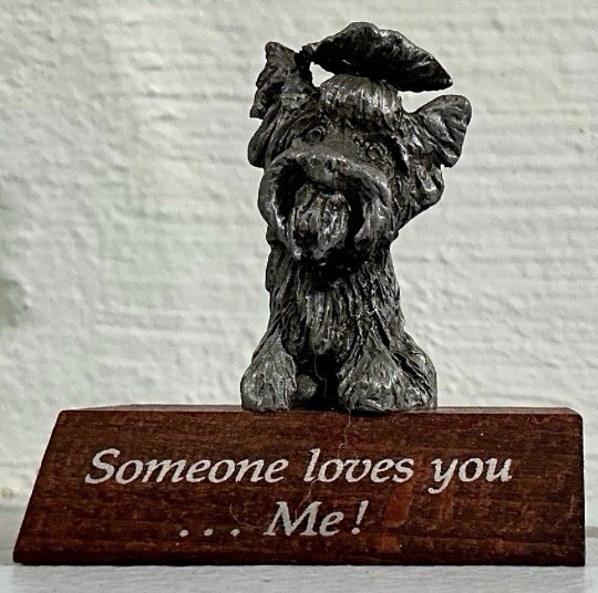 Paula's Collectibles 1980s Dog Figurine on Wood Base 