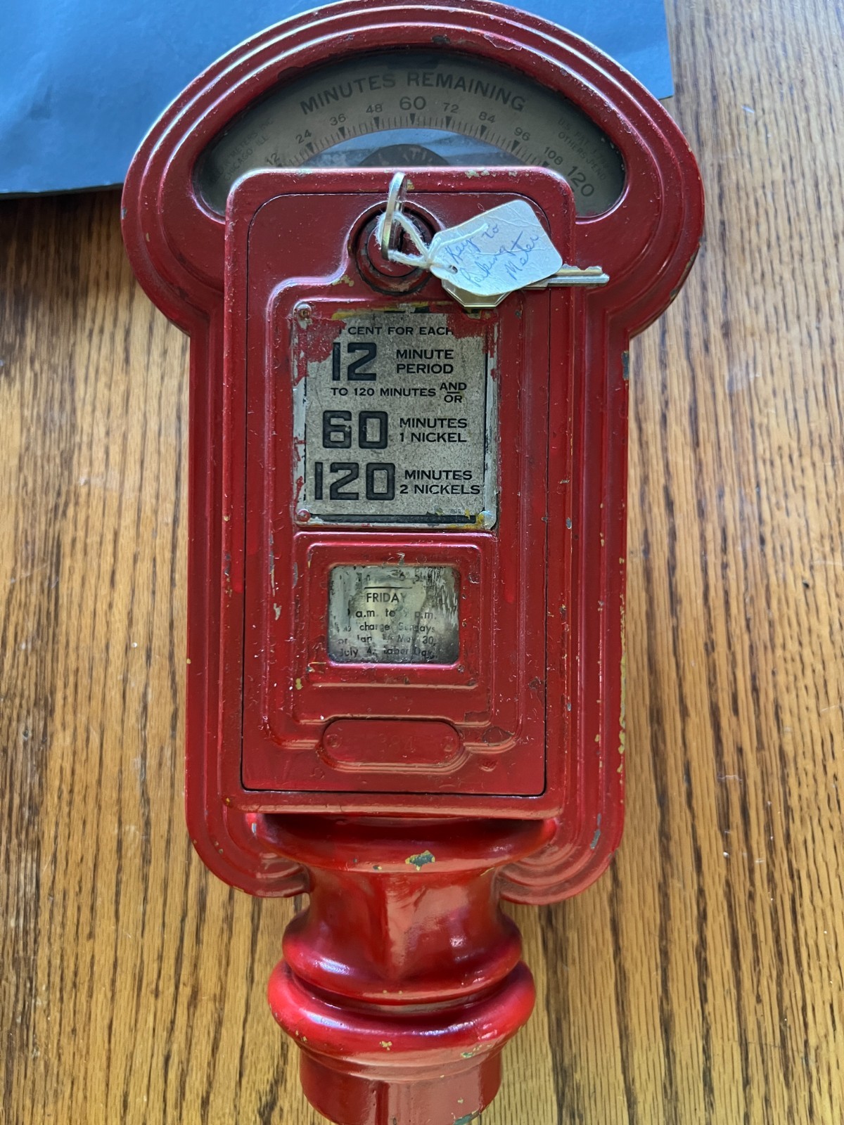 Red Miller 1 cent & 5 cent Parking meter Miller Meter Chicago - Works with Keys