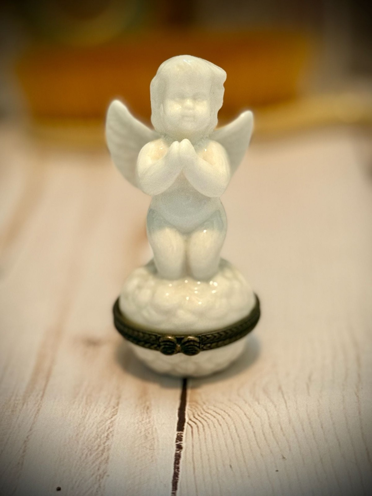 Vintage Porcelain Angel Cherub Figurine Trinket Box