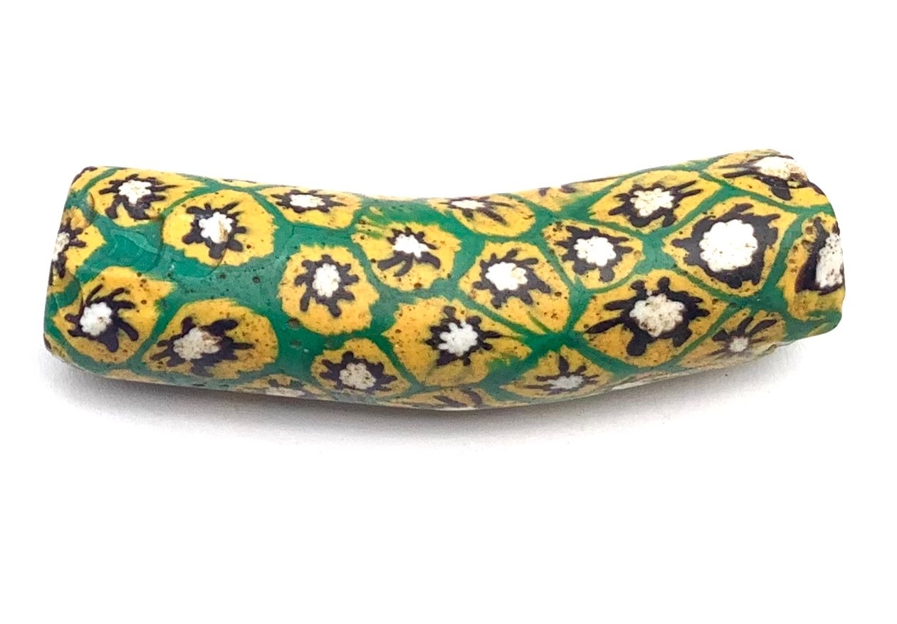 Rare Elbow Venetian Antique mustard Yellow Millefiori African Trade beads