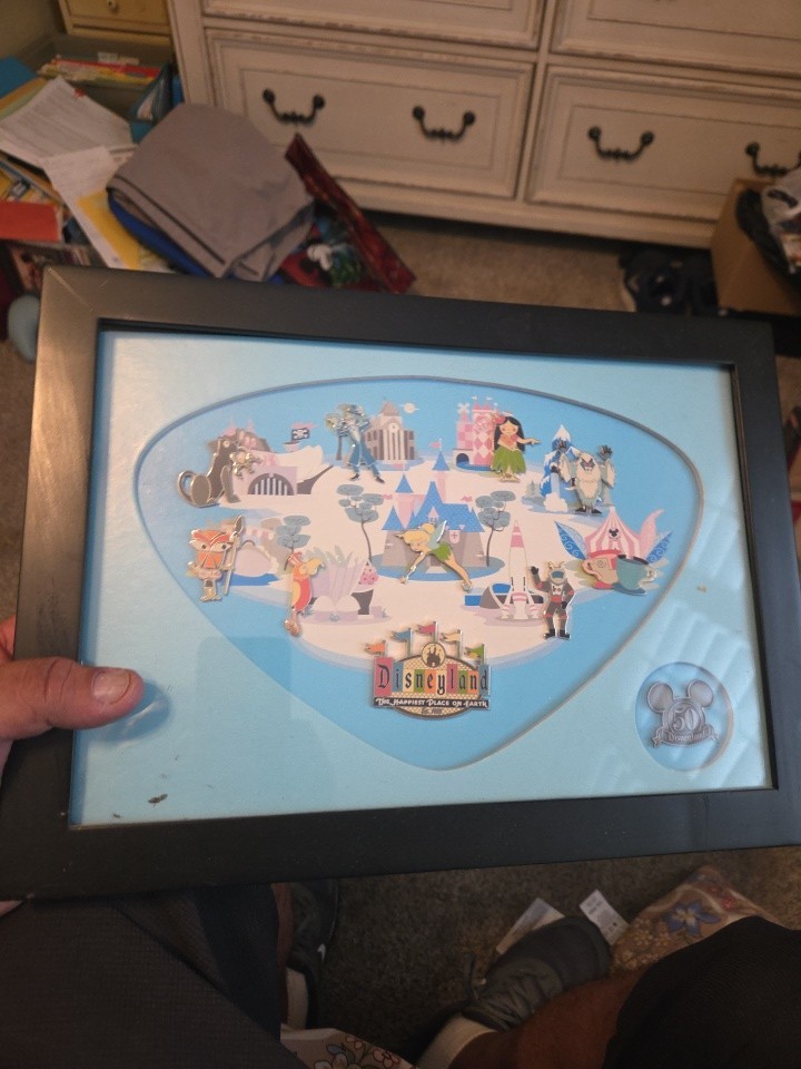 Disneyland 2005 FRAMED PIN SET Resort Marquee Retro Shag Map -  50th Anniversary