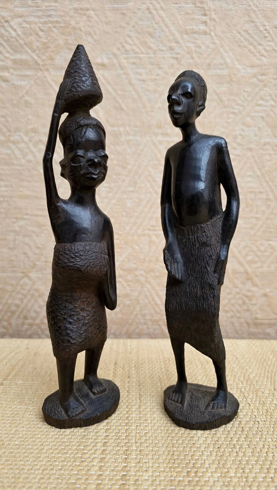 Vintage Makonde/Kenya African Tribal Art Hand-Carved Ebony Wood  Figures